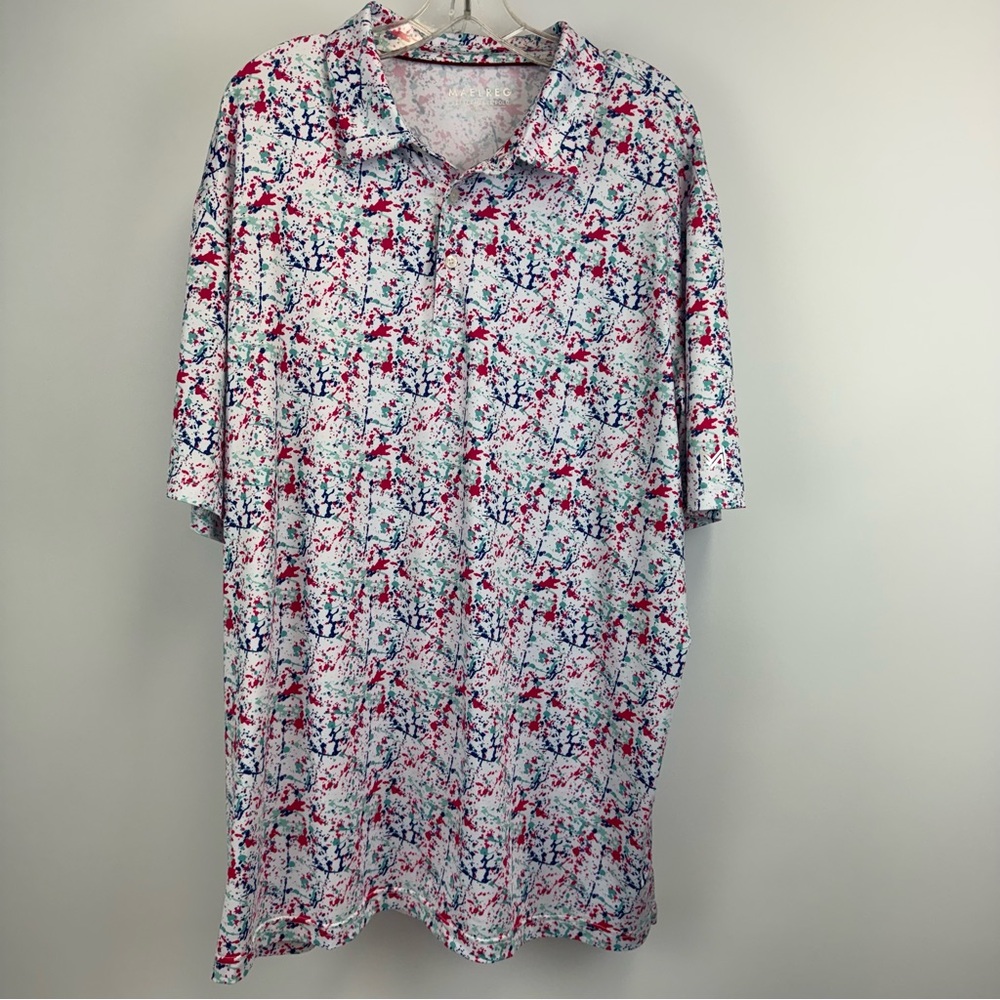 Maelreg Performance Polo All Over‎ Paint Splatter Golf Shirt Mens Size 2XL